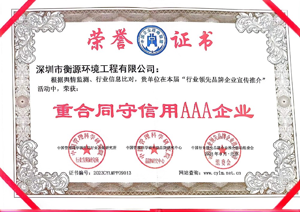 重合同守信用AAA企業榮譽證書